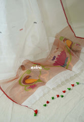Amitha – Snow White Handloom Cotton top & dupatta hand weaving jamdani work No Bottom