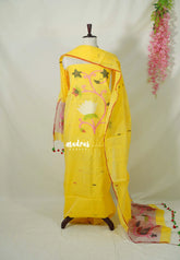 Amitha – Paris Yellow Handloom Cotton top & dupatta hand weaving jamdani work No Bottom