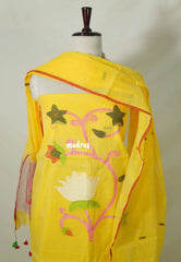 Amitha – Paris Yellow Handloom Cotton top & dupatta hand weaving jamdani work No Bottom