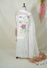 Amitha – Snow White Handloom Cotton top & dupatta hand weaving jamdani work No Bottom