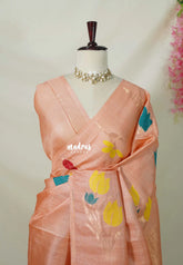 Peach Pearl - Handloom Pure Tussar Silk Jamdani Saree - With Silk Mark Certificate