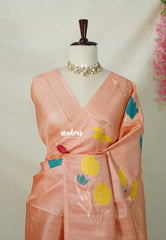 Peach Pearl - Handloom Pure Tussar Silk Jamdani Saree - With Silk Mark Certificate