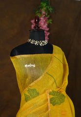 Marigold Yellow - Handloom Silk Linen Jamdani Saree - With Handloom Mark