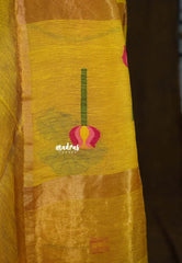 Marigold Yellow - Handloom Silk Linen Jamdani Saree - With Handloom Mark