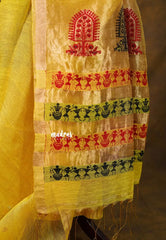 Paris Yellow - Handloom Silk Linen Jamdani Saree - With Handloom Mark