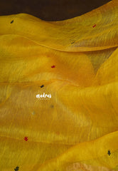 Paris Yellow - Handloom Silk Linen Jamdani Saree - With Handloom Mark