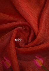 Rust Red - Handloom Tissue Silk Linen Jamdani Saree - With Handloom Mark