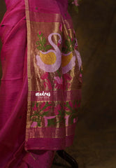 Gulabi Grace Pink - Handloom Tissue Silk Linen Jamdani Saree - With Handloom Mark
