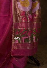 Gulabi Grace Pink - Handloom Tissue Silk Linen Jamdani Saree - With Handloom Mark