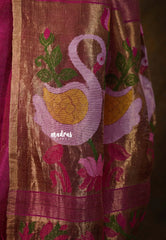 Gulabi Grace Pink - Handloom Tissue Silk Linen Jamdani Saree - With Handloom Mark