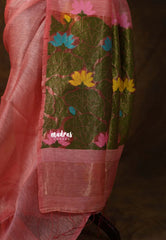 Candle Light Peach - Handloom Silk Linen Jamdani Saree - With Handloom Mark
