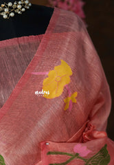 Candle Light Peach - Handloom Silk Linen Jamdani Saree - With Handloom Mark