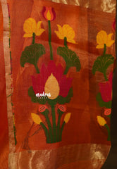 Saffron Orange - Handloom Tissue Silk Linen Jamdani Saree - With Handloom Mark