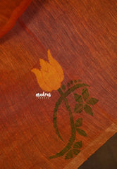 Saffron Orange - Handloom Tissue Silk Linen Jamdani Saree - With Handloom Mark