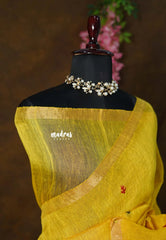 Paris Yellow - Handloom Silk Linen Jamdani Saree - With Handloom Mark