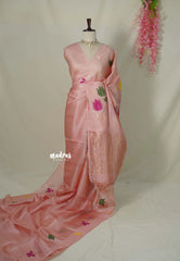 (PRE-BOOKING) Baby Pink - Handloom Pure Tussar Silk Jamdani Saree - With Silk Mark Certificate