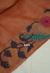 Earthy Brown - Handloom Tissue Silk Linen Jamdani Saree - With Handloom Mark