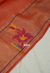 Muted Rust Orange - Handloom Tissue Silk Linen Jamdani Saree - With Handloom Mark