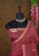 Rosewood Pink - Handloom Tissue Silk Linen Jamdani Saree - With Handloom Mark