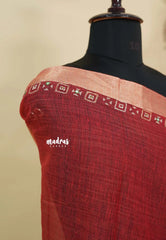 Olive Green - Handmade jute tussar silk saree with handblock prints