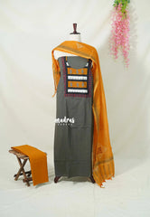 Amitha – Dim Grey - Prewashed Handspun Pure Cotton Salwar Material with Semi Stitch Neck with Embroidery