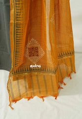 Amitha – Dim Grey - Prewashed Handspun Pure Cotton Salwar Material with Semi Stitch Neck with Embroidery
