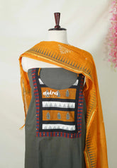 Amitha – Dim Grey - Prewashed Handspun Pure Cotton Salwar Material with Semi Stitch Neck with Embroidery