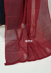 Amitha - Rich Black - Hand Work Yoke Handspun Pure Cotton Salwar Material - Best for Office Wear