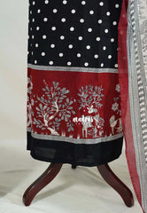 Amitha - Jet Black - Hand Work Handspun Pure Cotton Salwar Material - Best for Office Wear