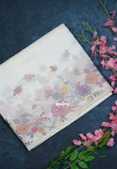 Creamy Ivory - Soft Organza Silk Saree with Embroidery and Scallop Border - Best for Diwali Festive