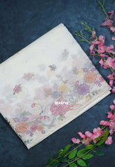 Creamy Ivory - Soft Organza Silk Saree with Embroidery and Scallop Border - Best for Diwali Festive