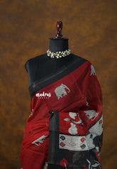 Reddish Maroon - Isha - chanderi cotton with Pichwai prints with border - Perfect for Regular Wear