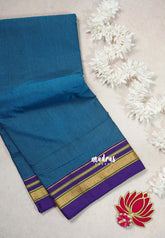 Peacock Blue -Ilkal – Handloom Cotton Saree with Thread Weaving Border - Perfect for Temple Visit