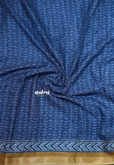 Indigo Blue with Sandal Brown - Kalanjali Soft Chanderi Silk with Bagru Block Prints - Perfect for Office Wear