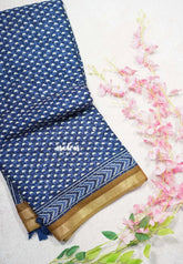 Indigo Blue with Sandal Brown - Kalanjali Soft Chanderi Silk with Bagru Block Prints - Perfect for Office Wear