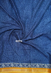 Indigo Blue with Yellow - Kalanjali Soft Chanderi Silk with Bagru Block Prints - Perfect for Office Wear