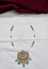 Invisible viral Wire Necklace – Premium Floating Ashtalakshmi Pendant - Sea green beads