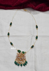 Invisible viral Wire Necklace – Premium Floating Lakshmi Pendant - Dark green beads