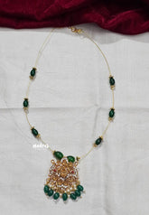 Invisible viral Wire Necklace – Premium Floating Lakshmi Pendant - Dark green beads
