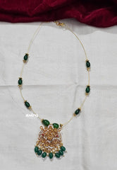 Invisible viral Wire Necklace – Premium Floating Lakshmi Pendant - Dark green beads