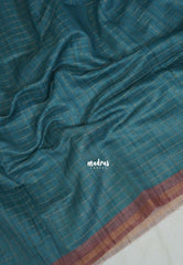 Muted Teal Blue - Isha - Chanderi Silk Saree Checks with Tiny Zari Border - Best for Office Wear | Casual Wear