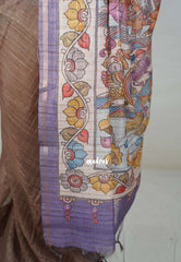 Biscut Brown - Isha - Chanderi Silk Saree Checks with Tiny Zari Border - Best for Office Wear | Casual Wear