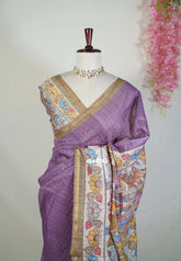 Muted Purple - Isha - Chanderi Silk Saree Checks with Tiny Zari Border - Best for Office Wear | Casual Wear
