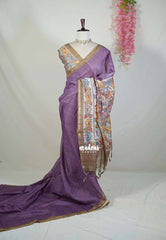 Muted Purple - Isha - Chanderi Silk Saree Checks with Tiny Zari Border - Best for Office Wear | Casual Wear