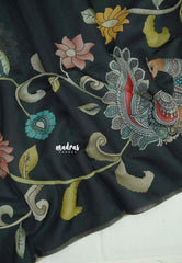 Elephant Black - Isha - Fancy Chanderi Silk with Kalamkari Prints - Best for Office Wear