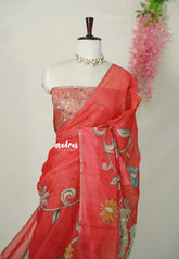 Peach Red - Isha - Fancy Chanderi Silk with Kalamkari Prints - Best for Office Wear