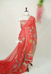 Peach Red - Isha - Fancy Chanderi Silk with Kalamkari Prints - Best for Office Wear