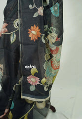 Elephant Black - Isha - Fancy Chanderi Silk with Kalamkari Prints - Best for Office Wear