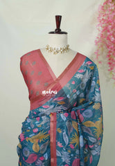 Ateneo Blue - Isha - Chanderi Cotton Saree Kalamkari Prints - Best for Casual Wear | Office Wear