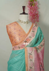 Aqua Green - Isha - Chanderi Silk Saree Checks with Tiny Zari Border - Best for Office Wear | Casual Wear
